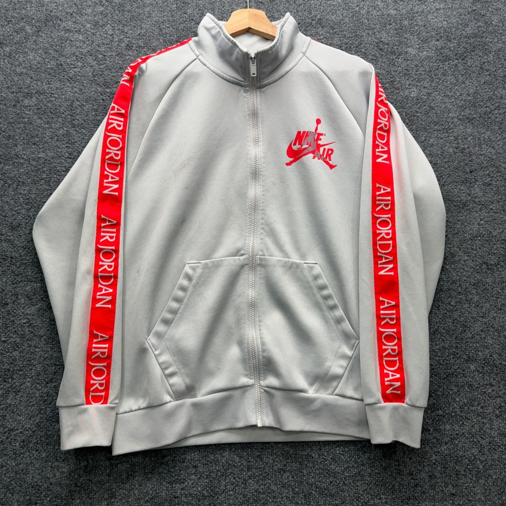 Jordan Nike Air Track Jacket Mens Medium Gray Red Long Sleeve Athletic